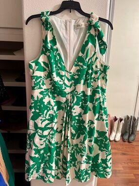 Eliza J Green and White Floral Tie-Shoulder Mini Dress